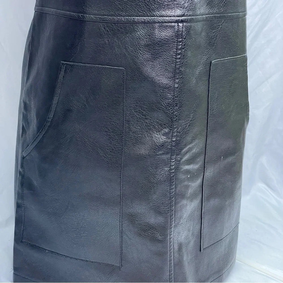 Daphne" Vegan Leather overal dress with adjustable snap bottom shoulder straps - Picture 7 of 12